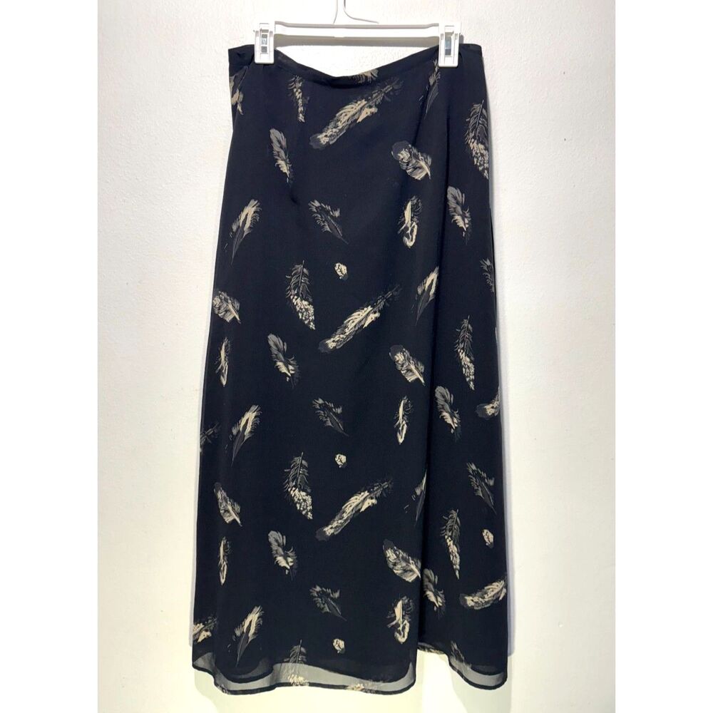 Vantana 100% silk maxi skirt Y2K dark feather business career casual women 14